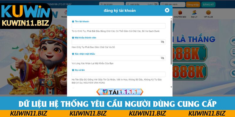 Dữ liệu hệ thống yêu cầu người dùng cung cấp